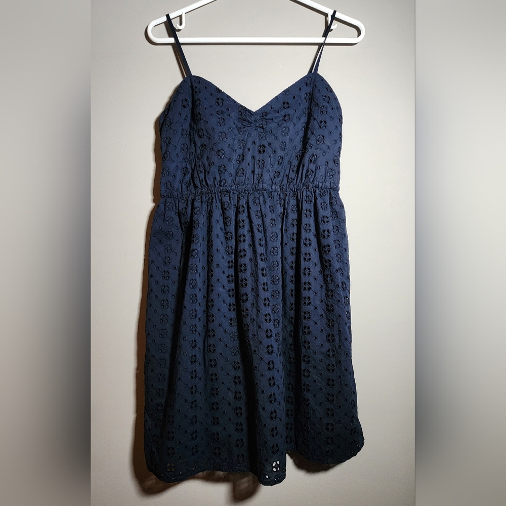 Small J.Crew Navy Eyelet Knee Length Sundress Classic Floral
